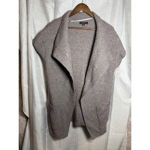 Ann Taylor Women's Knit Cardigan Vest Taupe Open Front Pockets Size S